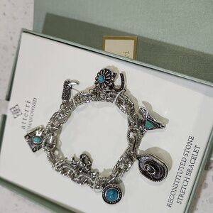 🔹️Atterri 🔹Western Silver Turquoise Reconstituted Stone Charm Stretch Bracelet